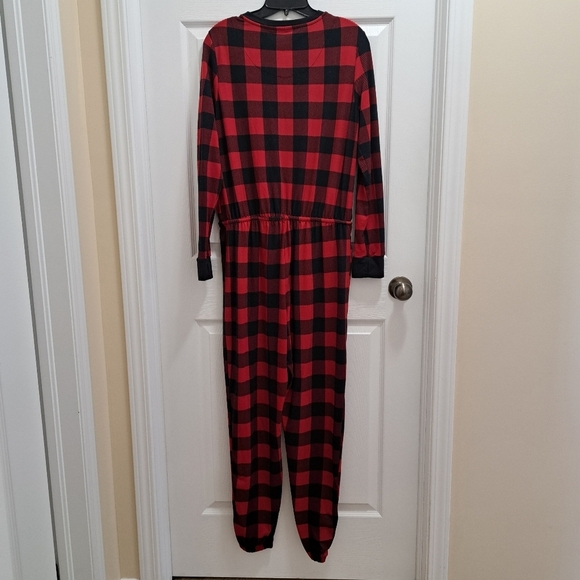 La Vie En Rose Buffalo Plaid Pajamas Onesie Pj's Red Black Women's Small Cozy - Picture 11 of 14